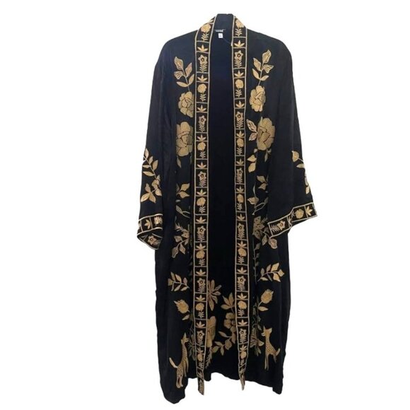 Johnny Was MARTINA LONG KIMONO Black and Gold Embroidered Sz‎ XL - Picture 2 of 6